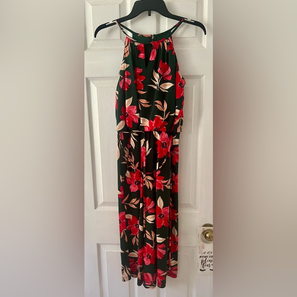 Maggy London Red and Green Floral Jumpsuit